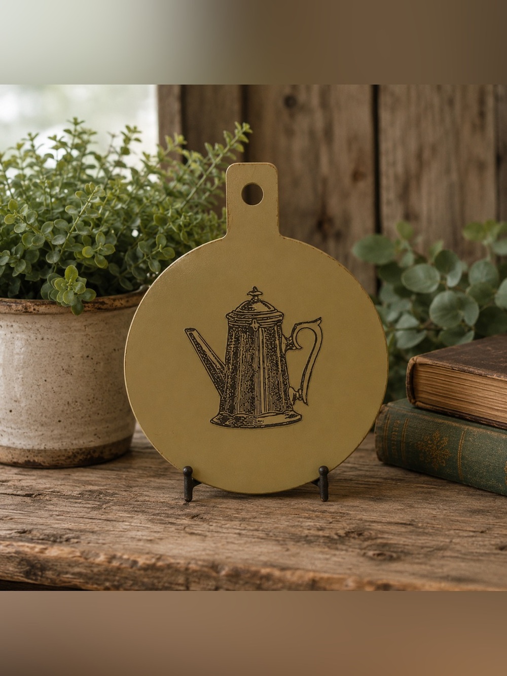 Vintage Style Cutting Board w/ Coffee Pot Design